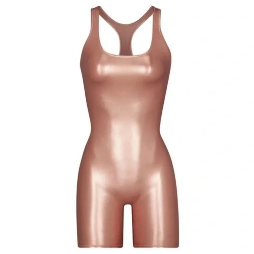 NWT SKIMS Metallic Swim Cycle Suit Size S Champagne